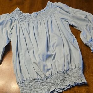 Light Blue Smocked Women's Top From KanKan